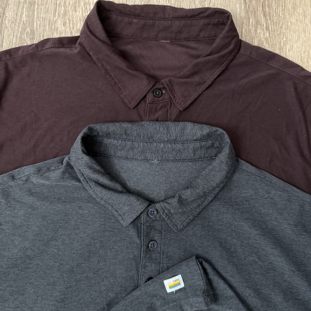 Lot Of 2 Vuori Strato Tech Polo Shirt Sleeve Men's L Black Maroon Performance